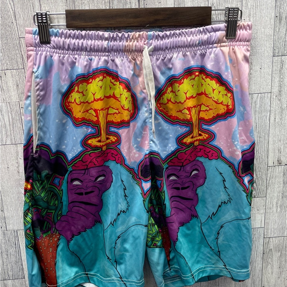 Blue and Purple Athletic Shorts with Bold Abstract Design